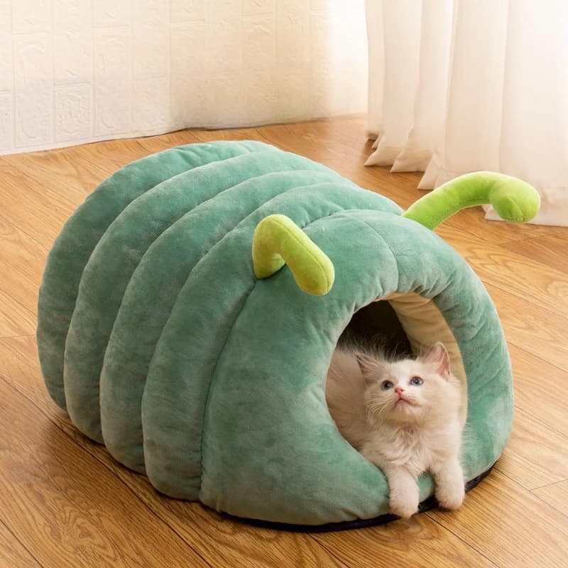 Simpatico nido per animali domestici caldo morbido peluche letto per gatti bruco di cartone animato caldo e spesso casa per cani casa per gatti pieghevole lavabile forniture per animali tenda per gatti