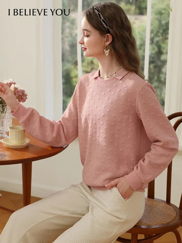 I BELIEVE YOU Felpe con cappuccio da donna Inverno 2024 New Love Texture Polo Colletto a doppio strato Pullover Felpe da donna alla moda 2234195438