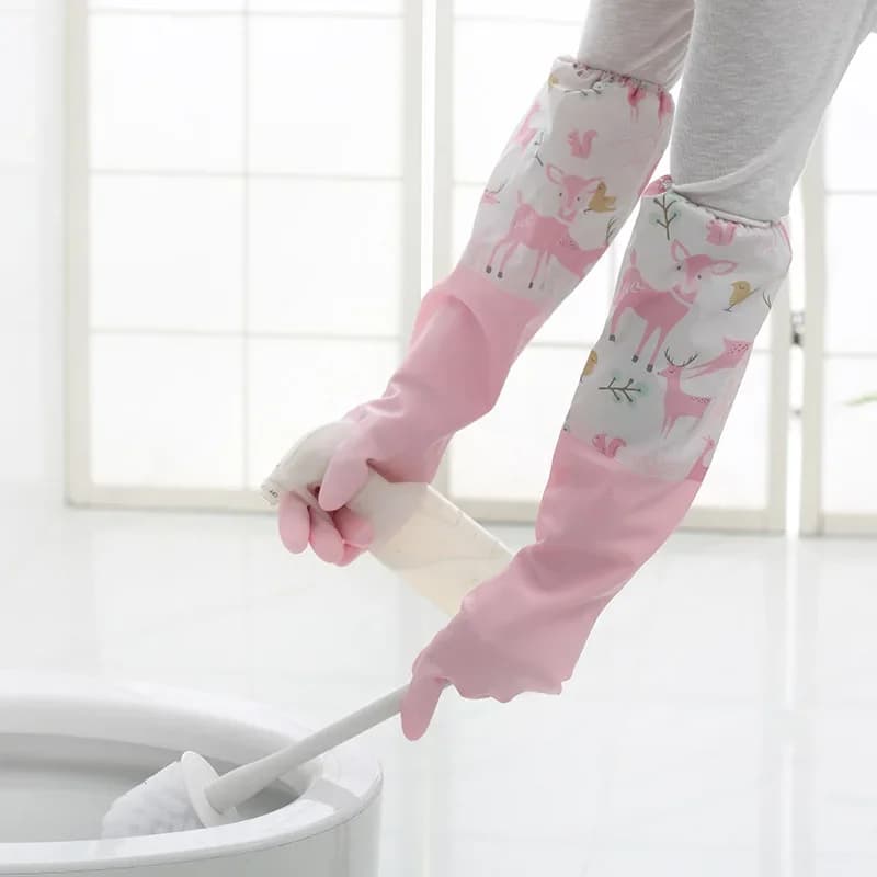 Guanti da lavanderia estesi per lavastoviglie in pile di gomma impermeabile per la pulizia della cucina e della casa e la cura della pelle in inverno