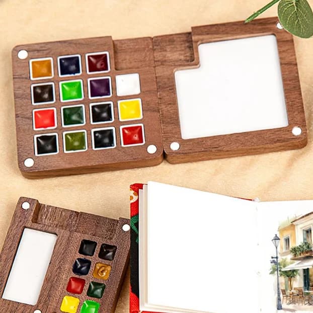 Watercolor Palette Mini Walnut Wood Portable Paint Box With Clip Travel Painting Paint Tray Art Supplies Sketchbook Palette