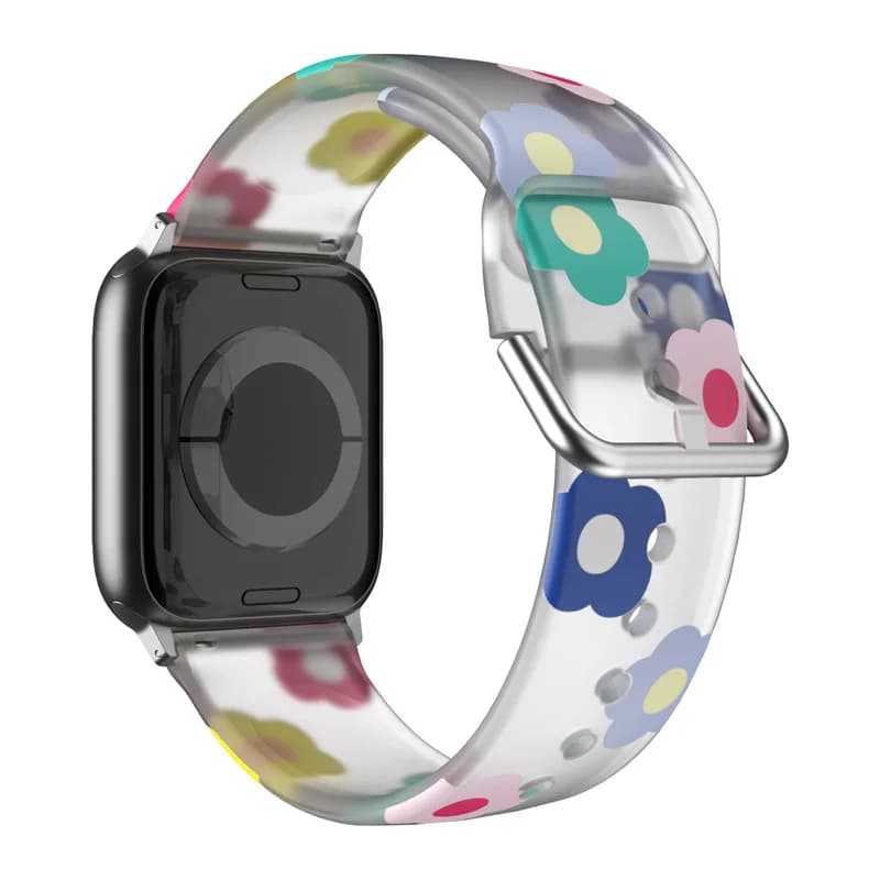 Printed Silicone Strap For Apple Watch Band 40mm 44 45 49 38 41 42mm Transparent Floral Bracelet for iWatch 9 8 7 6 5 SE Ultra2