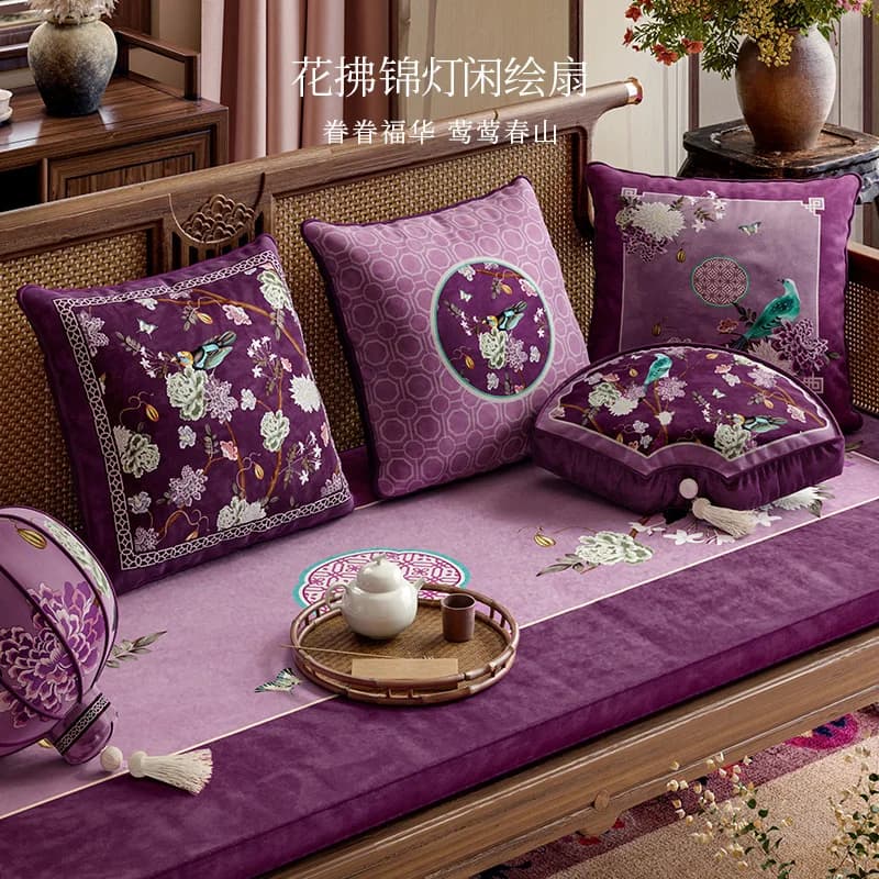 Chinoiserie Pillow Covers 45x45cm Square Asian Scenic Pillows Chinoiserie Decorative Pillowcase Flower Bird Luxury Velvet Sofa