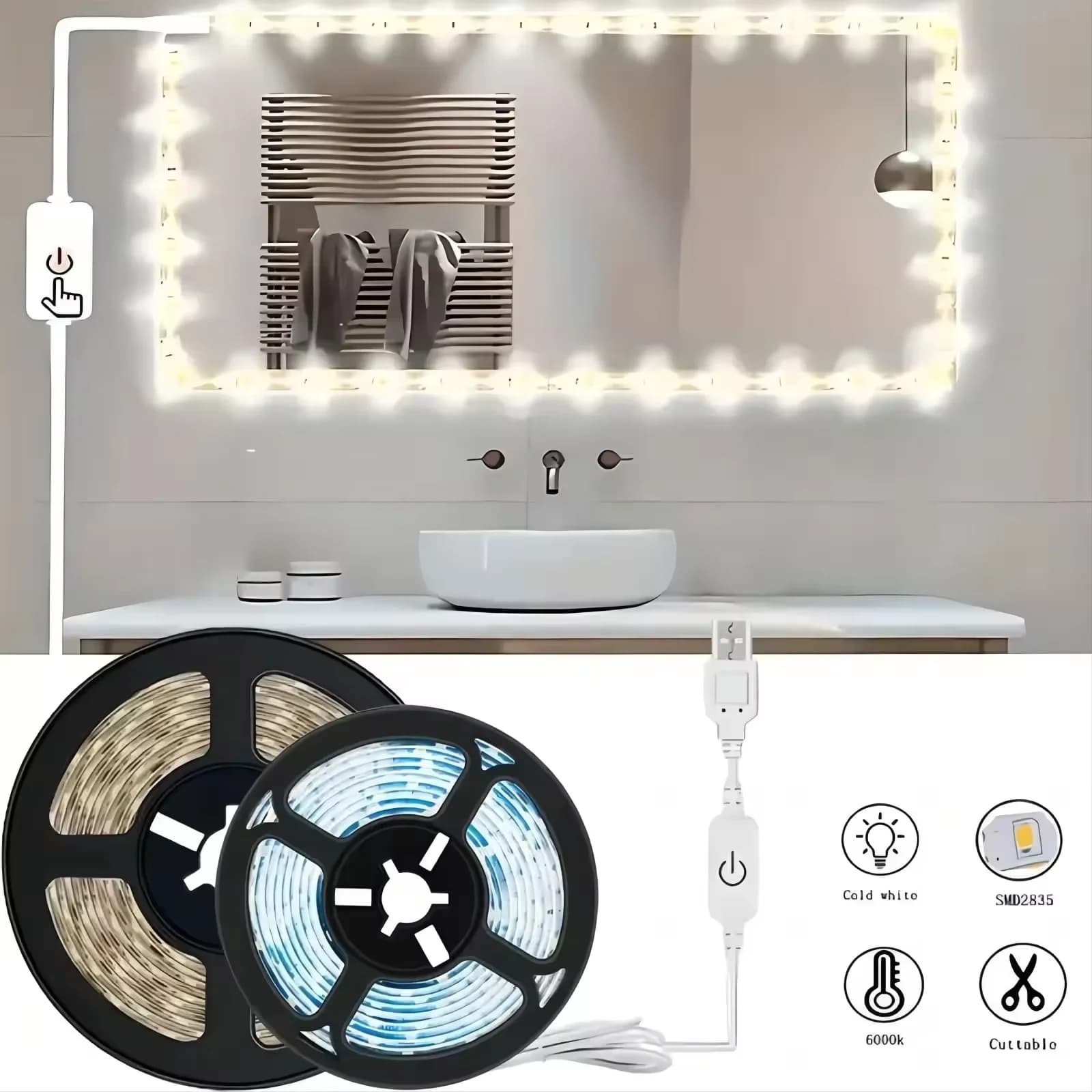 5V 2835 HA CONDOTTO LA Luce di Striscia Interruttore del Sensore di Tocco Dimmerabile USB Flessibile HA CONDOTTO LA Luce di Nastro Per Specchio Cabinet Decorazione Della Scala illuminazione