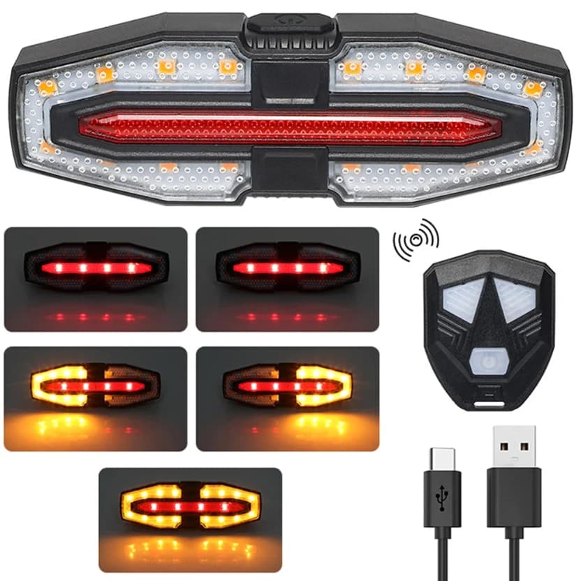 Fanale posteriore per bici ricaricabile tramite USB con indicatori di direzione Luce posteriore per bicicletta Luce posteriore per bici con telecomando senza fili per la guida notturna