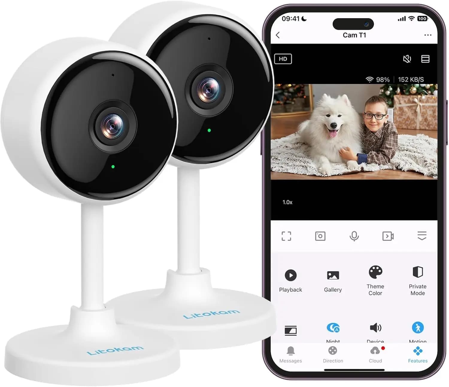 Telecamera di Sicurezza Interna 2K con Visione Notturna, Rilevamento Movimento, Compatibile con Alexa, Monitor per Bambini e Animali Domestici, Confezione da 2