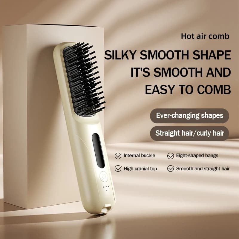 Spazzola Lisciante Senza Fili, Ricaricabile USB, Pettine Caldo Anti-Scottatura a 4 Temperature per Capelli Lisci/Ricci, Strumento di Styling Portatile