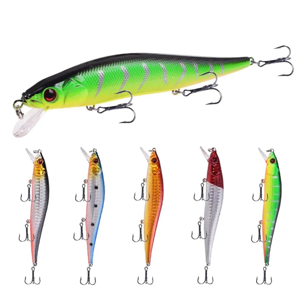 1PC Grande Minnow Richiamo di Pesca Artificiale Esca Dura Bass Wobblers Carpa Trota Esche Crankbait Luccio Treble Ganci Affrontare