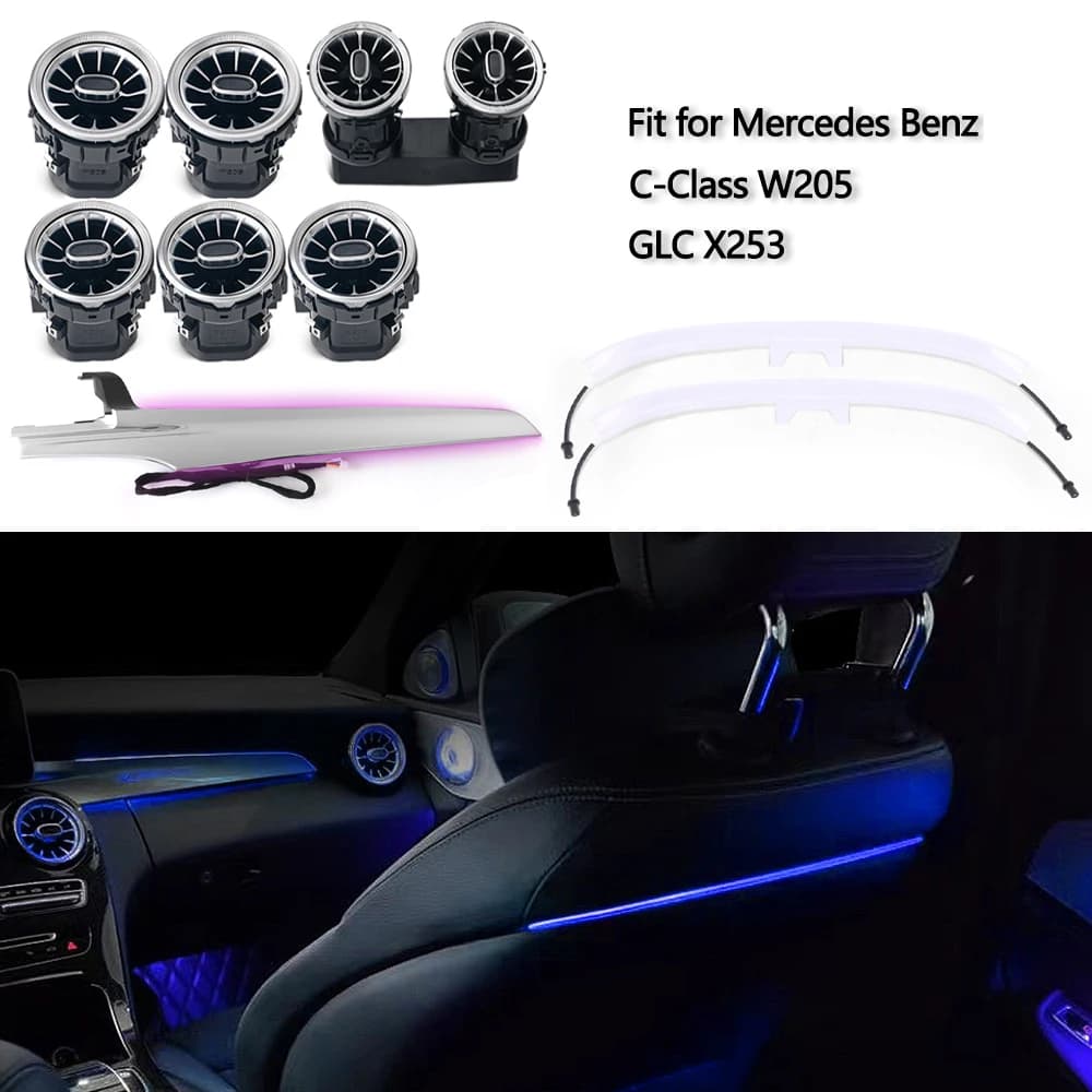 Luci LED a 3 Colori per Bocchette d'Aria a Turbina per Mercedes Benz W205 GLC X253, Striscia LED per Pannello Passeggero, Illuminazione Ambientale per Schienale Sedile