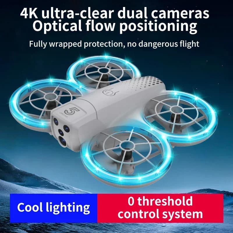 Drone RC 4K con Doppia Fotocamera, Fotografia Aerea ad Alta Definizione, LED, Flusso Ottico, Telecomando, Quadricottero, Giocattolo per Bambini, Gioco all'Aperto per Ragazzi