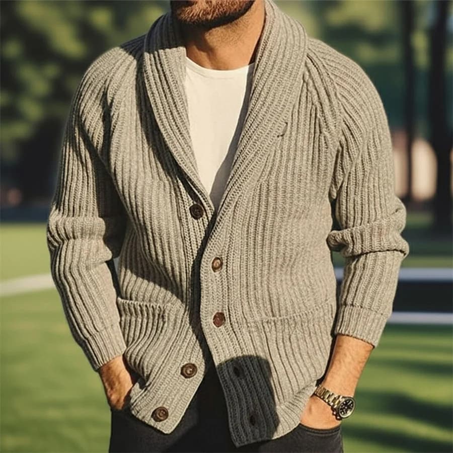 Men's Knitted Cardigan Autumn Winter V-neck Sweater Casual Knit Lapel Jacket Striped Button Down Sweatercoat Loose Streetwear