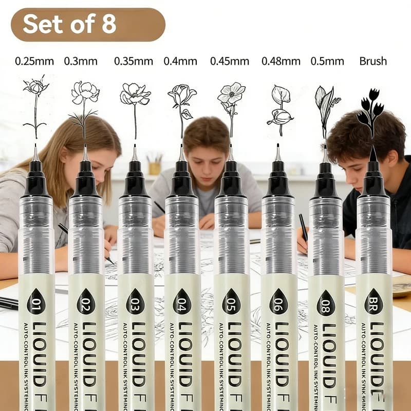 5/8Pcs Fine Line Manga Art Pens, Professional Sketch Markers for Artist Drawing, Illustration, Calligraphy & School Kit