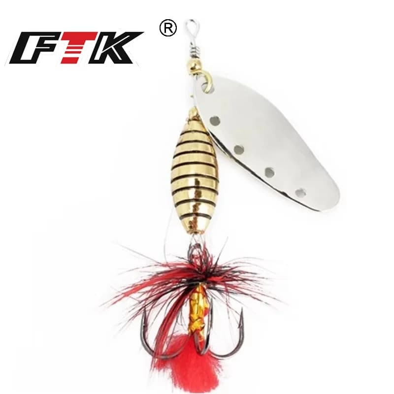 FTK 6g 12g 16g Spinner in metallo Esca Richiamo di pesca con gancio triplo Capelli Esca artificiale dura Spinner Richiamo Paillettes Bass Pike