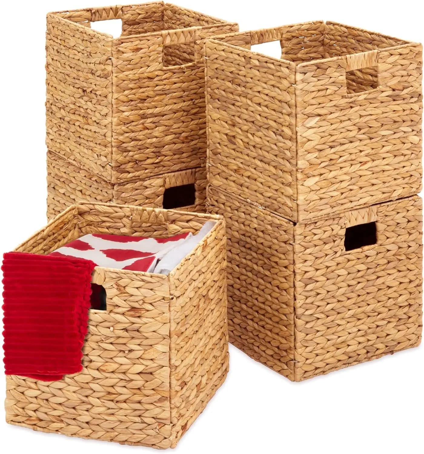 Best Choice Products Cestini in giacinto da 10,5x10,5 pollici, organizer pieghevole multiuso rustico, lavanderia intrecciata a mano