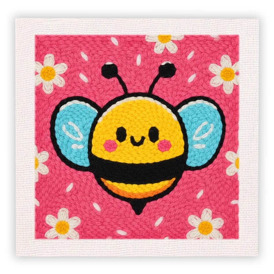 Cartoon Bee Animal Punch Needle Embroidery Kit for Beginners Cute Magic Needle Embroidery Set Soft Yarn Needlework Cross Stitch