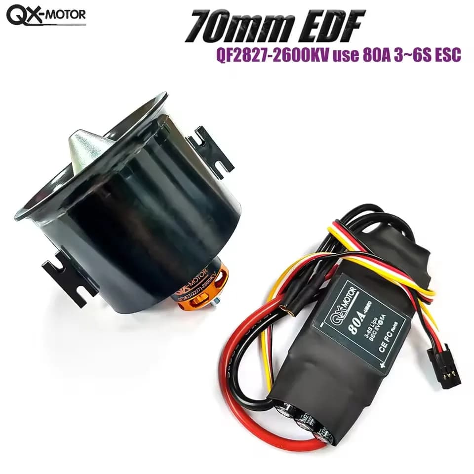 Set Ventola Intubata EDF QX-Motor 70mm a 12 Pale con Motore Brushless QF2827 1800KV/2600KV e ESC 60A/80A per Aeromobili RC FMS