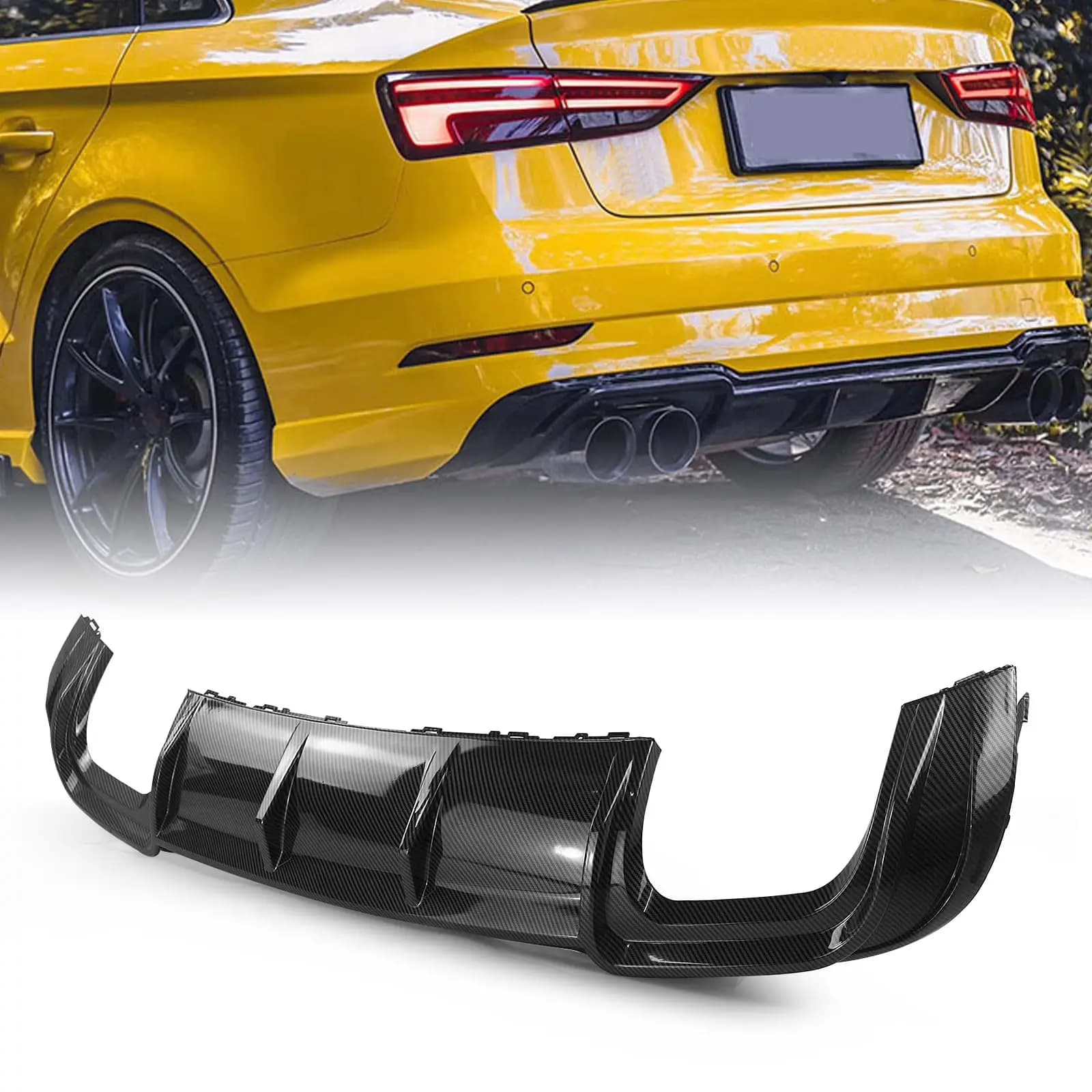 Diffusore Posteriore in Fibra di Carbonio per Audi S3 A3 8Y 2020-2024, Spoiler per Paraurti S LINE
