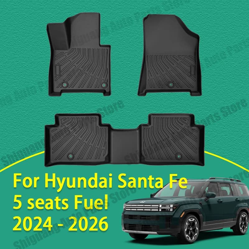 Front Rear Car TPE Floor Mats for Hyundai Santa Fe 5 Seats Fuel 2024 2025 2026 Backrest Cushion Trunk Mat Waterproof Accessories