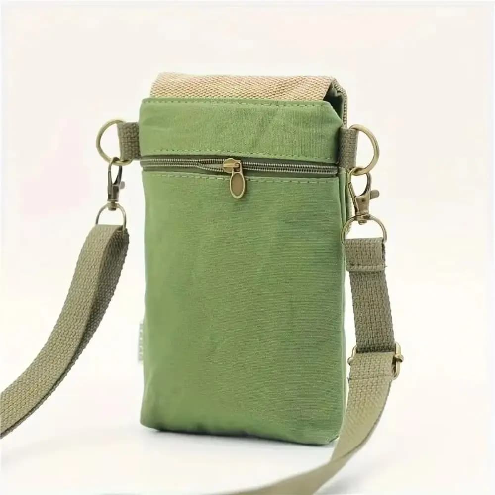 Canvas Solid Color Mini Mobile Phone Bag Vertical Solid Color Canvas Light Shoulder Bag Shoulder Korean Style