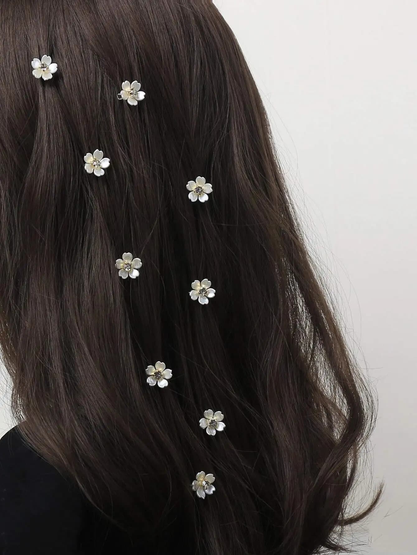 10 fermagli per capelli con fiori di perle finte, fermagli per trecce, accessori per capelli da donna, fermagli per capelli con fiori di perle finte per matrimonio, adatti per l'estate, la spiaggia, le vacanze, decorazioni per capelli, accessori floreali, accessori per la testa