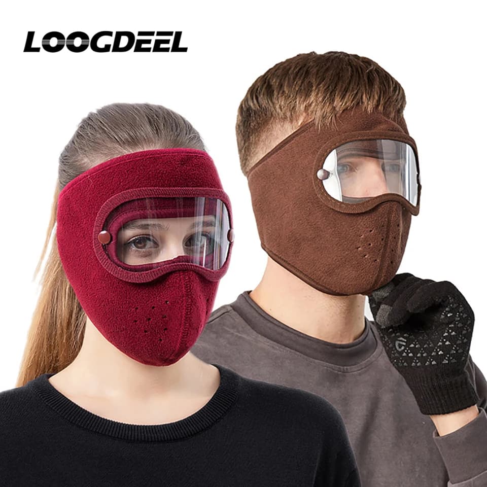 LOOGDEEL Maschera da ciclismo da sci calda antivento Berretto da visiera in pile invernale con occhiali Passamontagna sportivo traspirante antiappannamento unisex