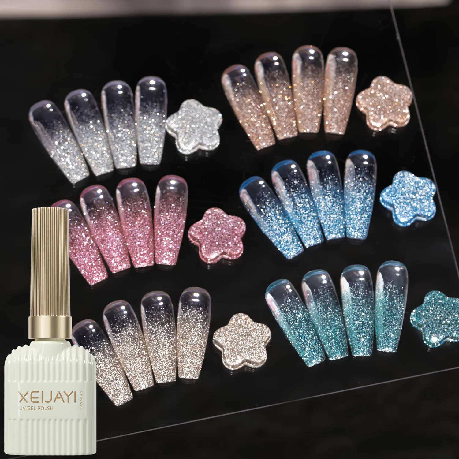 XEIJAYI 6 pezzi Nail Art Diamond Nail Design Set di 6 colori 15 ml Colla per unghie Soak Off Gel per unghie UV LED