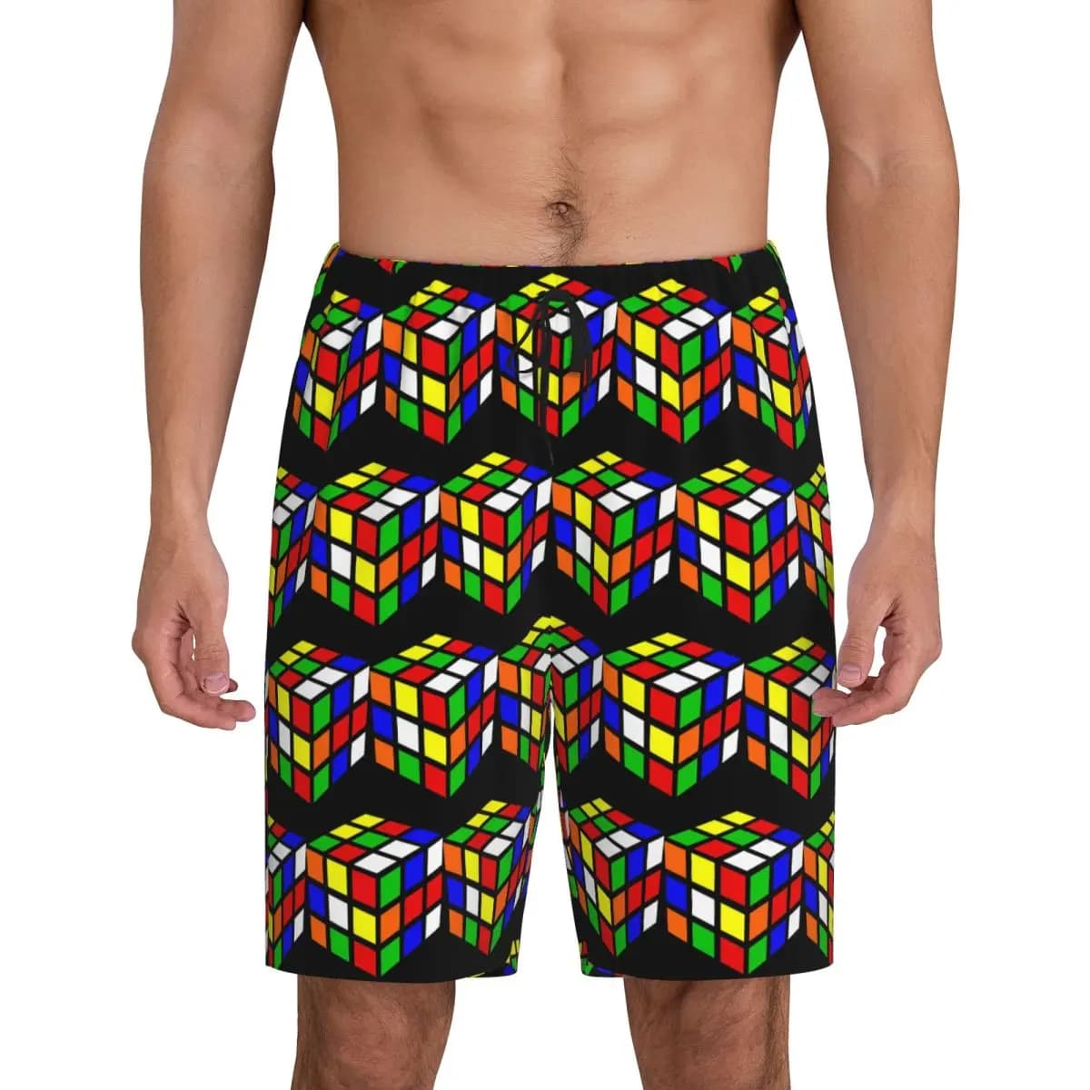 Custom Magic Cube Short Pajama Pants Men Sleepwear Sleep Lounge Bottom Shorts Sleeping Pants