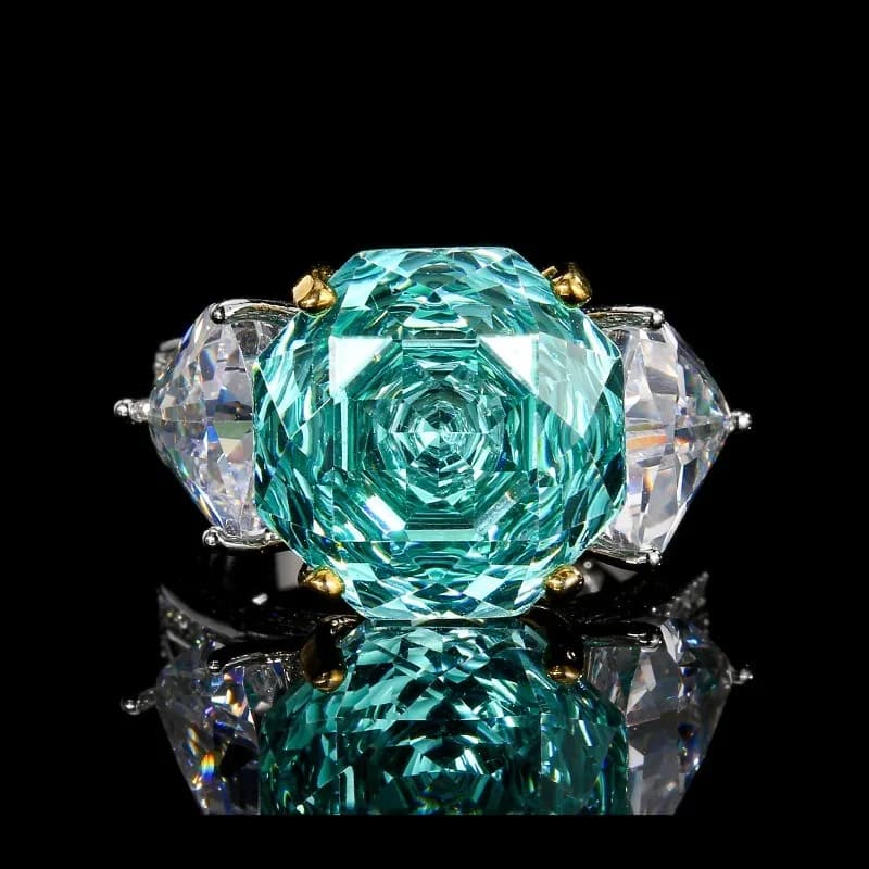 2025 Nuovi gioielli esplosivi Fondo in rame placcato oro imitazione rosa taglio Para luce verde Anello di lusso da donna 14 * 14