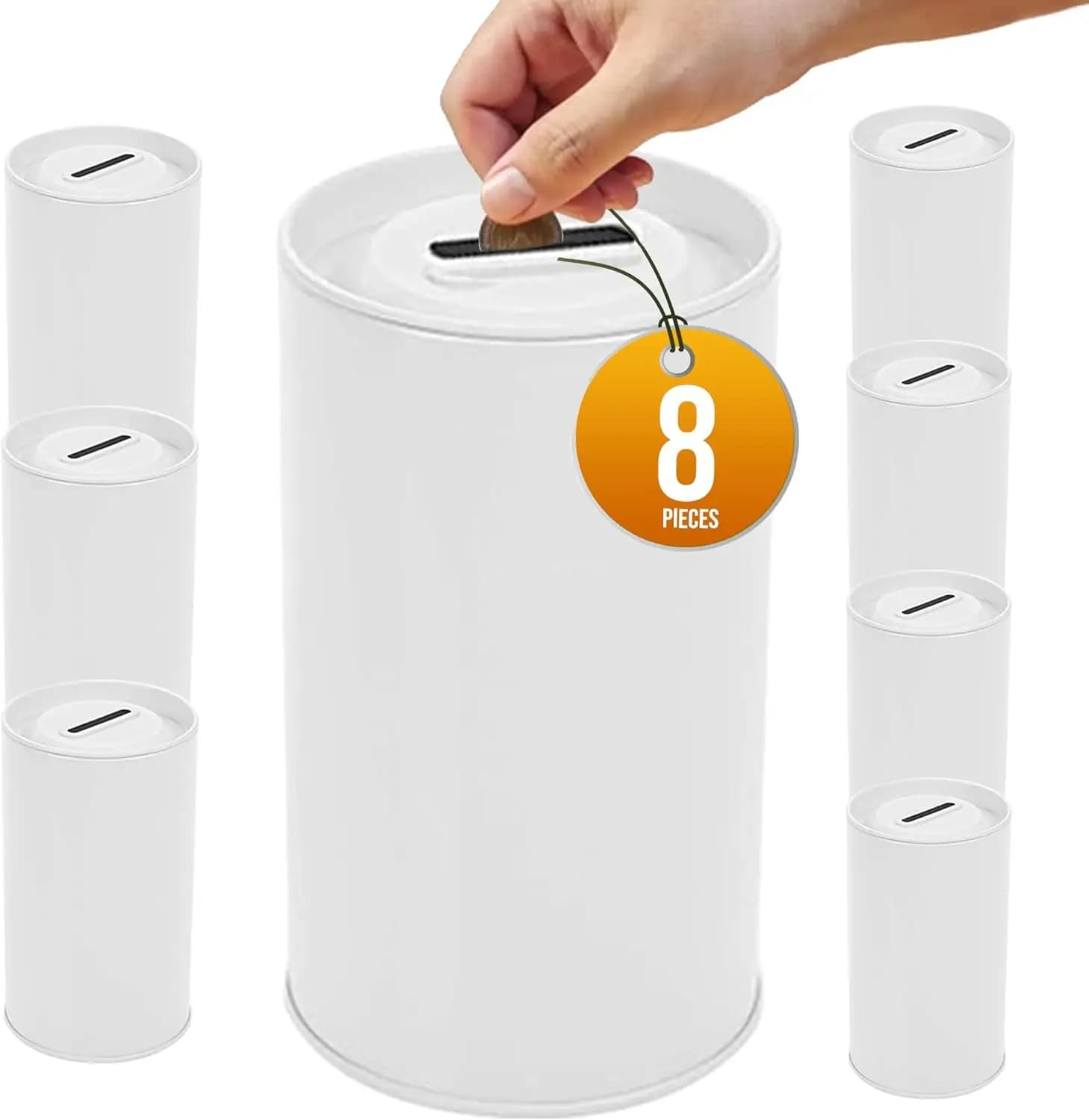 Tubo per la raccolta di monete per donazioni di beneficenza con coperchio rimovibile, 12,7 cm di altezza x 7,6 cm di diametro, fessura per biglietti e suggerimenti (confezione da 8)