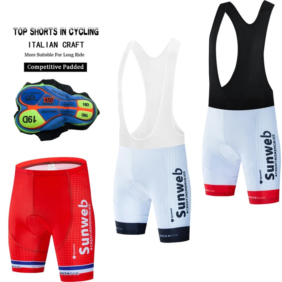 Sunweb Pantaloncini da ciclismo estivi Pantaloni da bici da uomo MTB Collant con imbottitura in gel 19D antiurto Abbigliamento sportivo da bicicletta da corsa su strada traspirante