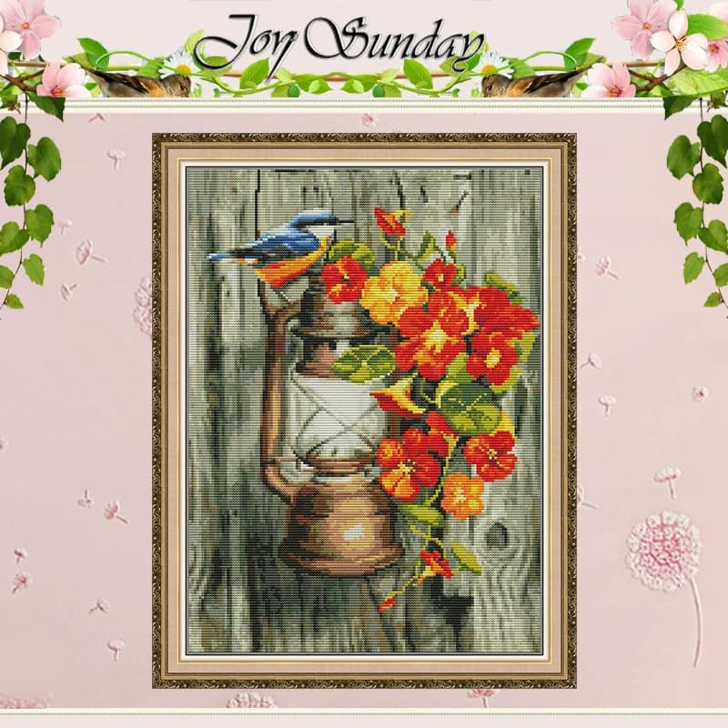 Bird on a Horse Lamp Patterns Counted Cross Stitch Set DIY 11CT 14CT 16CT Stamped DMC Cross-stitch Kit Embroidery Needlework