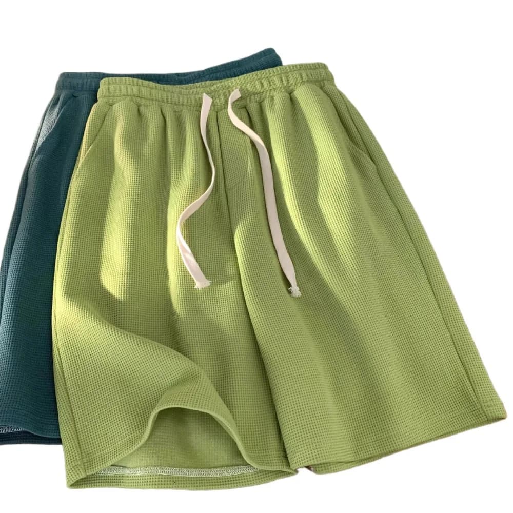 Summer Women Waffle Sport Shorts Elastic Waist Casual Loose Fit Bermuda Pants Breathable Lightweight Fashion Fitness Bottoms