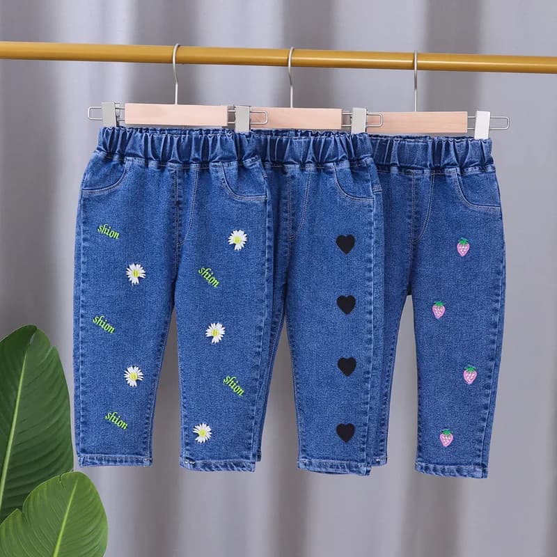 2024 New Boys Girls Jeans Cartoon Printing Trousers Children's Spring Autumn Casual Loose All-Match Jeans Trousers
