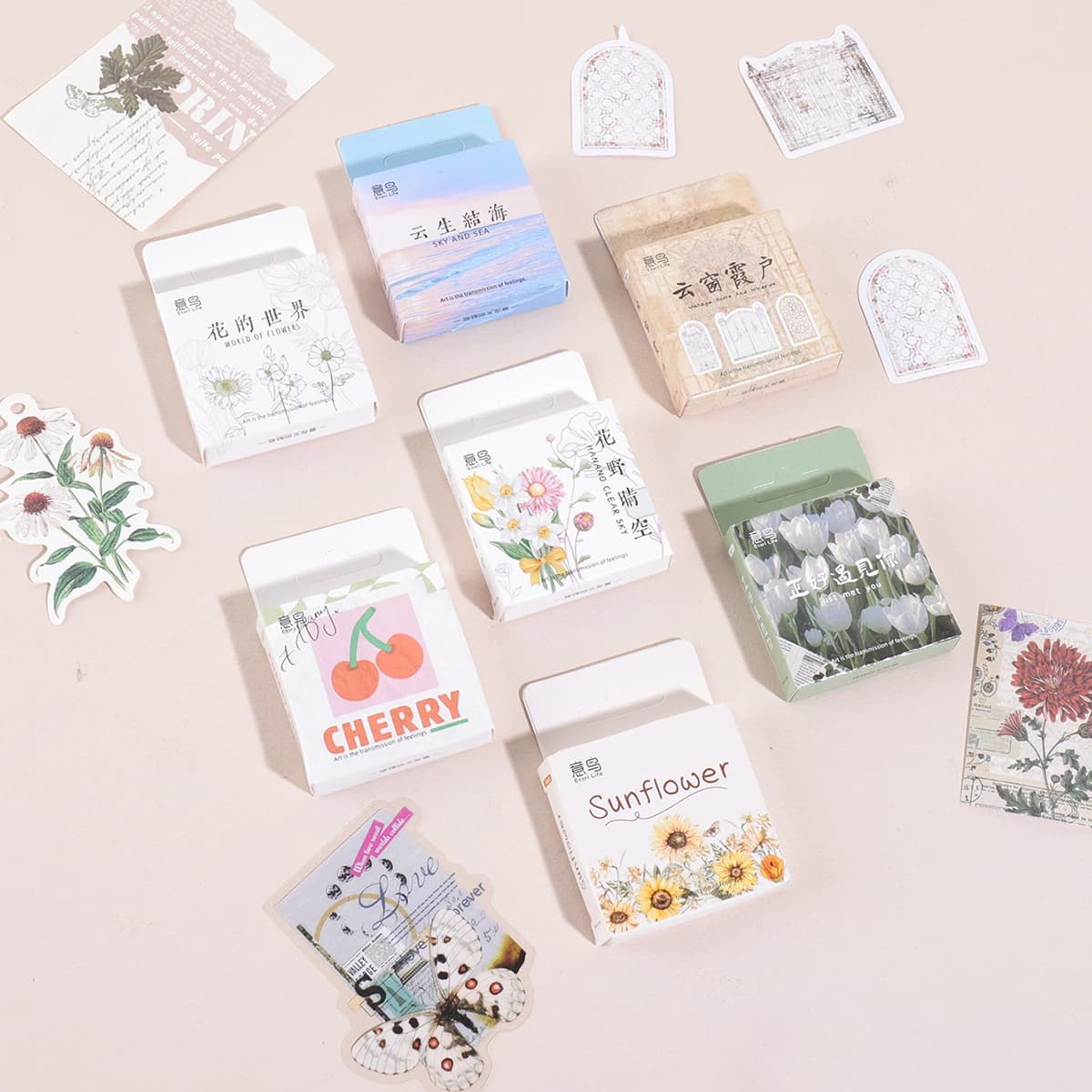 46 pieces per box various themed sticker sets, cherry, cloud, floral patterns, DIY scrapbooking, gift wrapping decoration