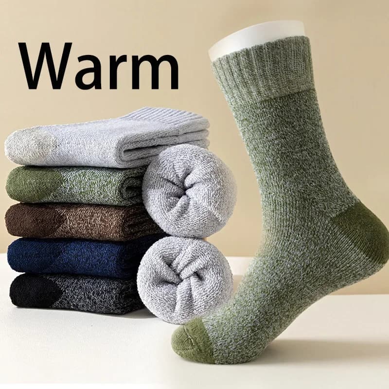 5 Pairs Men's Thermal Hiking Socks Thick Warm Ankle Crew Height Boot Socks for Cold Weather Winter Outdoor Activities