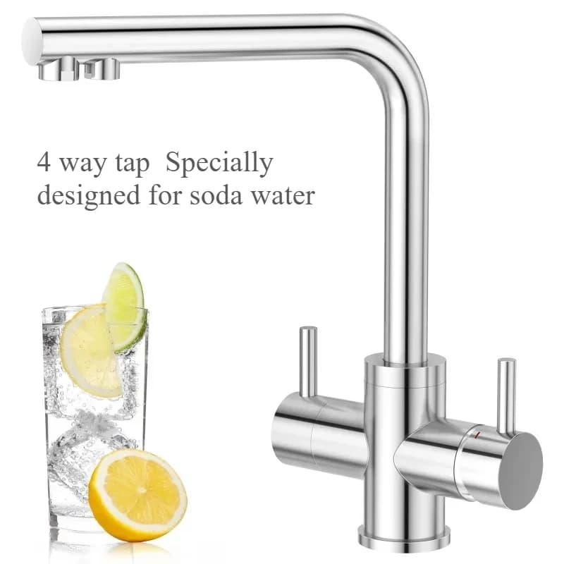 Soda Rubinetto da cucina a 4 vie Rubinetto per lavello da cucina Rubinetto per acqua frizzante 4 in 1 Rubinetto con filtro a 4 vie in nichel spazzolato 304SS CUPC CE