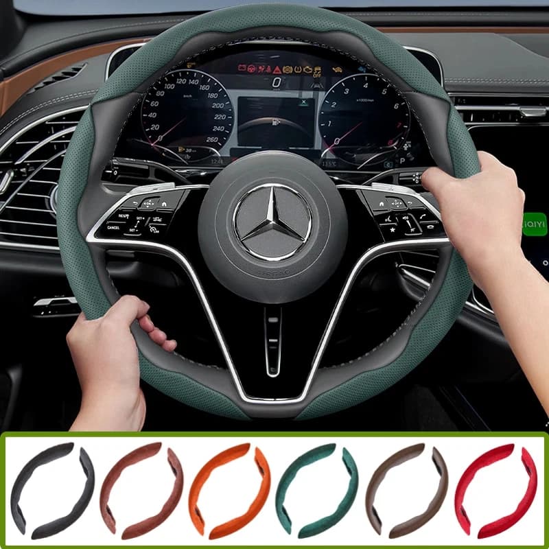 Suitable for Mercedes-Benz Breathable Holes Leather Steering Wheel Cover Segmented Quick Release Design Non-Slip and Durable