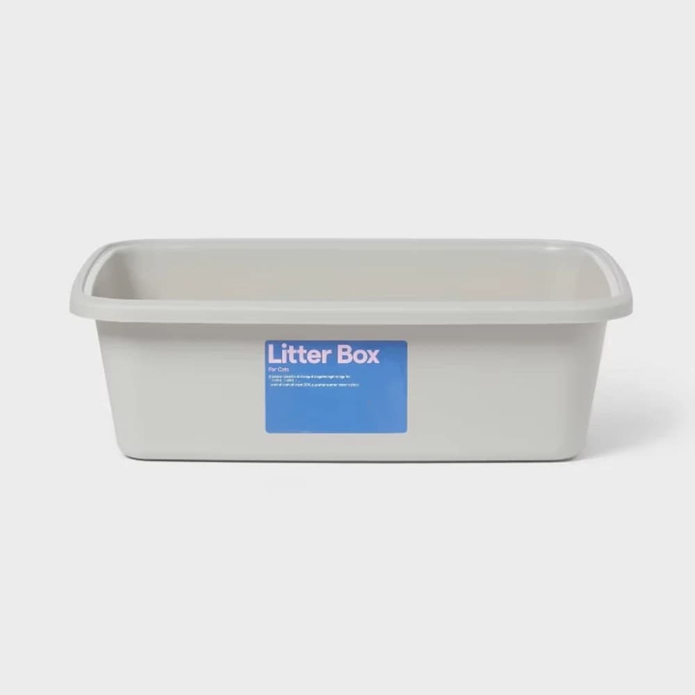 Lettiera per gatti in plastica da 18 x 14 pollici, lettiera per gattini con parte superiore aperta, padella per rifiuti per gatti standard senza BPA, lettiera per gattini rettangolare grigia, L