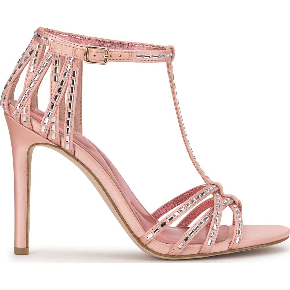 Sandali da donna con tacco a spillo, glitter e cristalli, cinturino a T in pelle, rosa/oro/blu, tacchi alti, scarpe di lusso firmate per feste estive chic