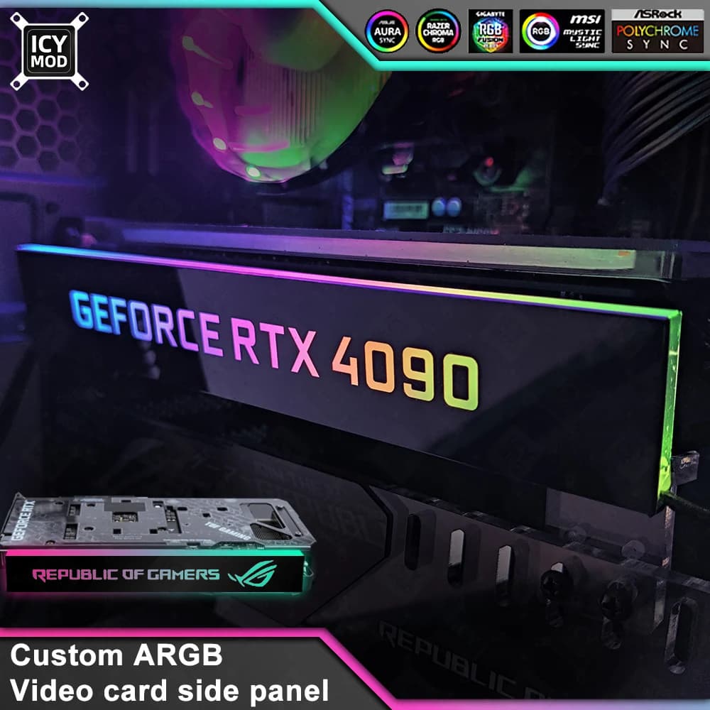 Decorazione della scheda video Copertura VGA A-RGB Personalizza il pannello laterale GPU RGB personalizzabile 5V3PIN/12V4PIN AURA Cooler Scheda di illuminazione personalizzata