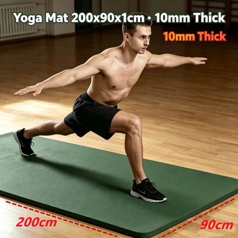 10mm Non‑Slip Thickened Fitness Yoga Mat 200*90cm Sound Dampening Exercise Mat for Home Gym Pilates Stretching Aerobic Workout