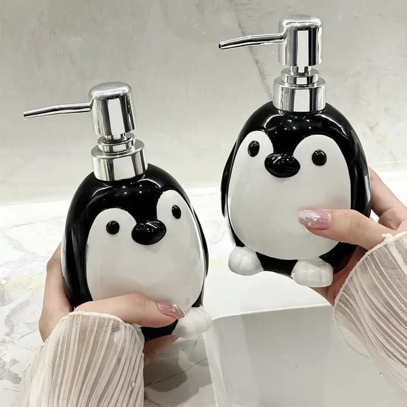 Simpatico pinguino per lavare le mani, pressa per bottiglia di lozione in ceramica, bagno, doccia, gel, shampoo, bottiglia, dispenser di sapone, accessori per il bagno