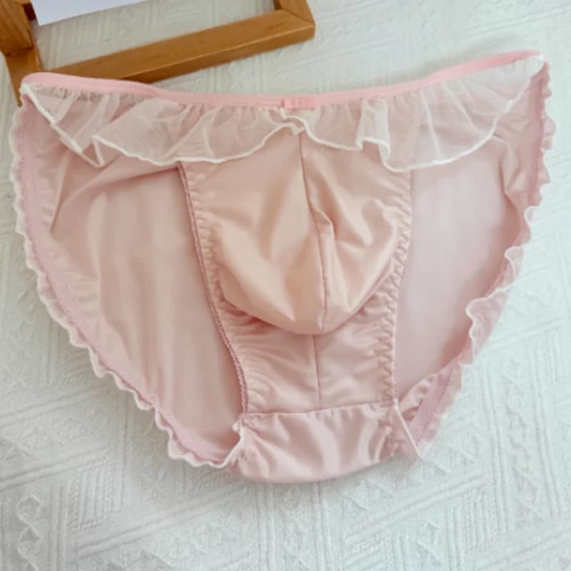 Cute Sissy Underwear Lace Ruffles Low Waist Men's Briefs Sexy Crossdressing Lingerie Soft Comfort Convex Pouch Underpants