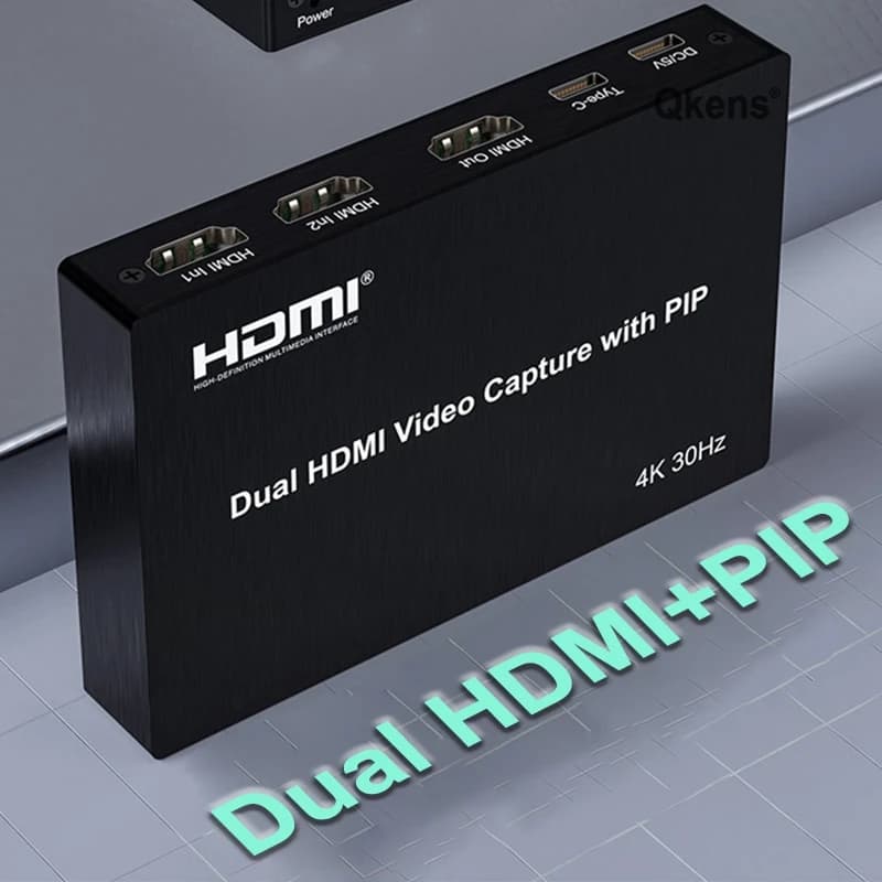 Scheda di acquisizione video 4K 30Hz Dual HDMI con PIP e ingresso audio Mic Line-in per mixaggio, per 2 canali di ingresso HDMI per streaming live e registrazione dello schermo