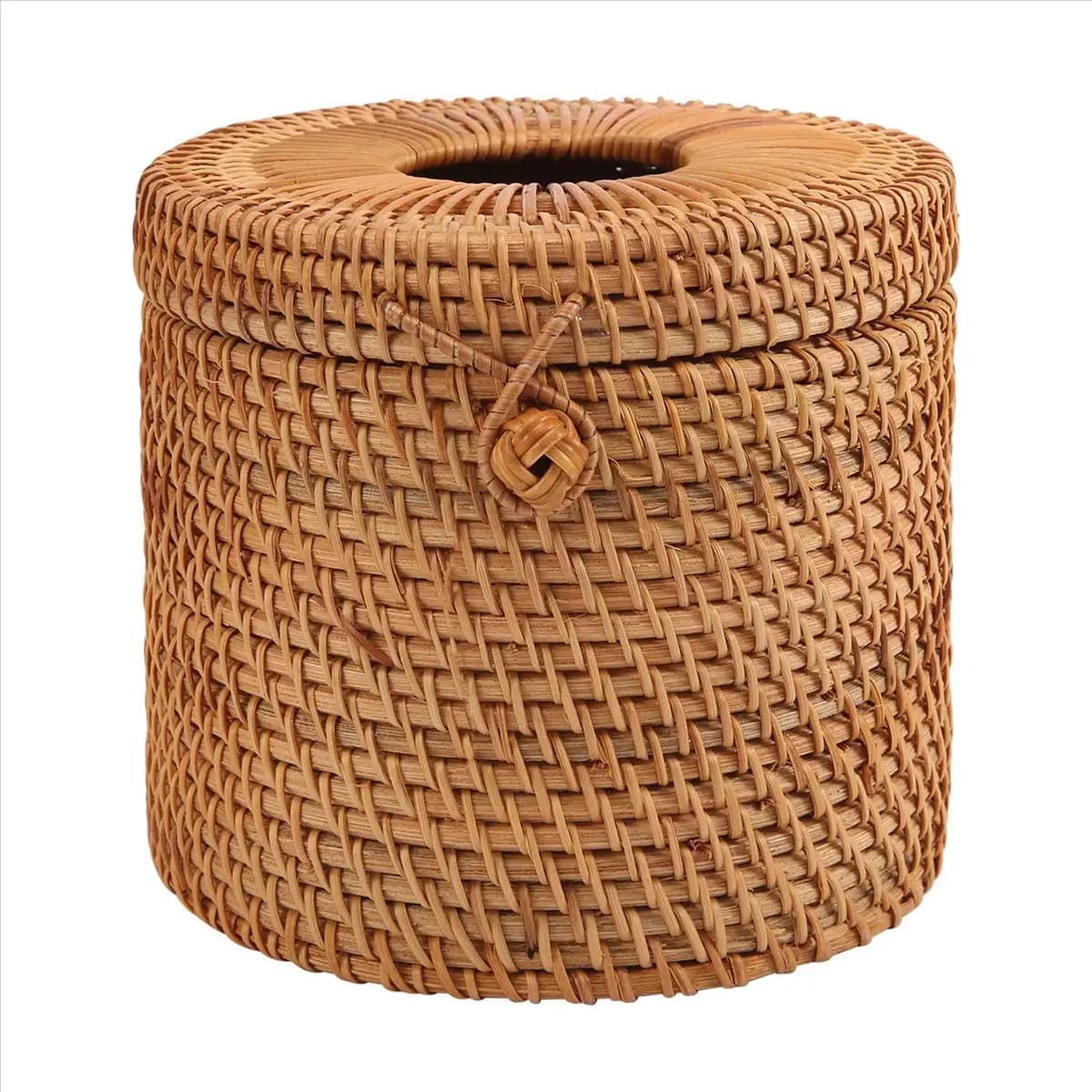 Portarotolo Rotondo in Rattan, Dispenser per Carta Igienica per Bagno, Casa, Hotel e Ufficio