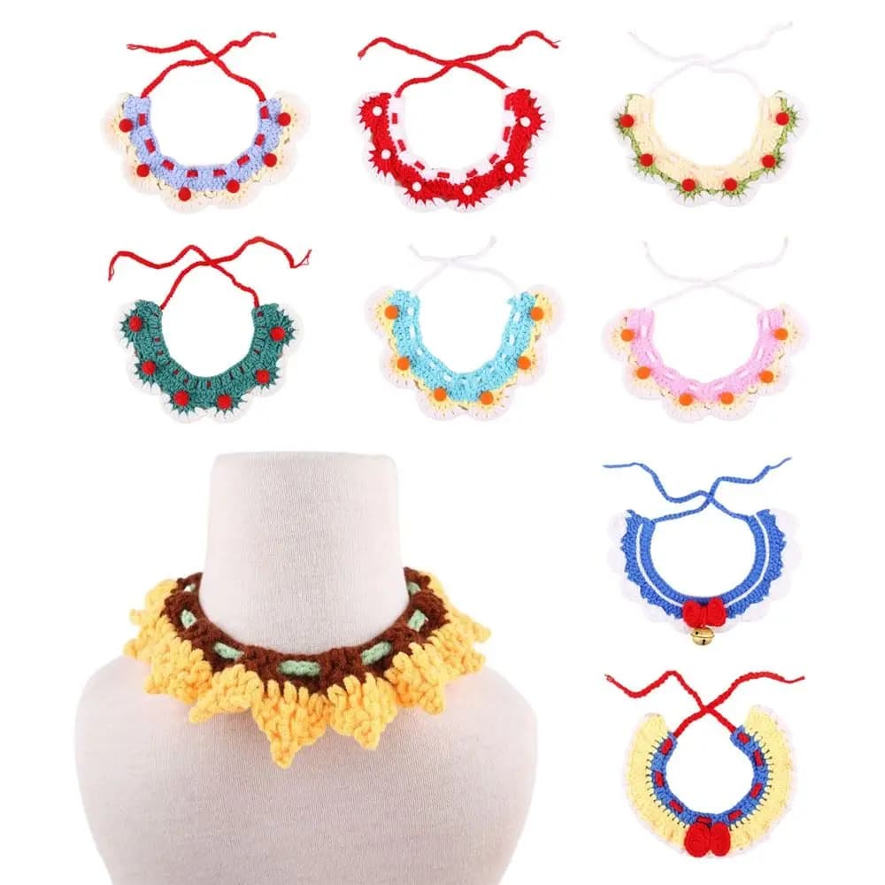 Cute Handwoven Pet Knitted Scarf Adjustable Soft Pet Bib Cat Collars