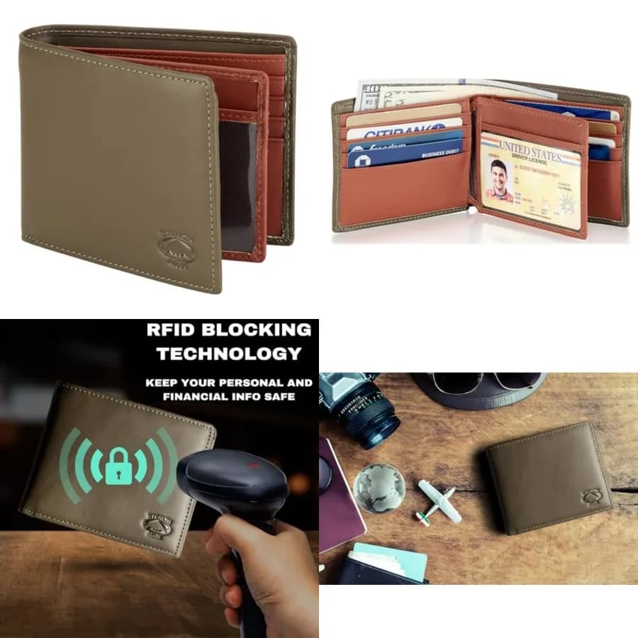 Portafoglio Bifold in Pelle per Uomo con Finestra per Documenti e Protezione RFID