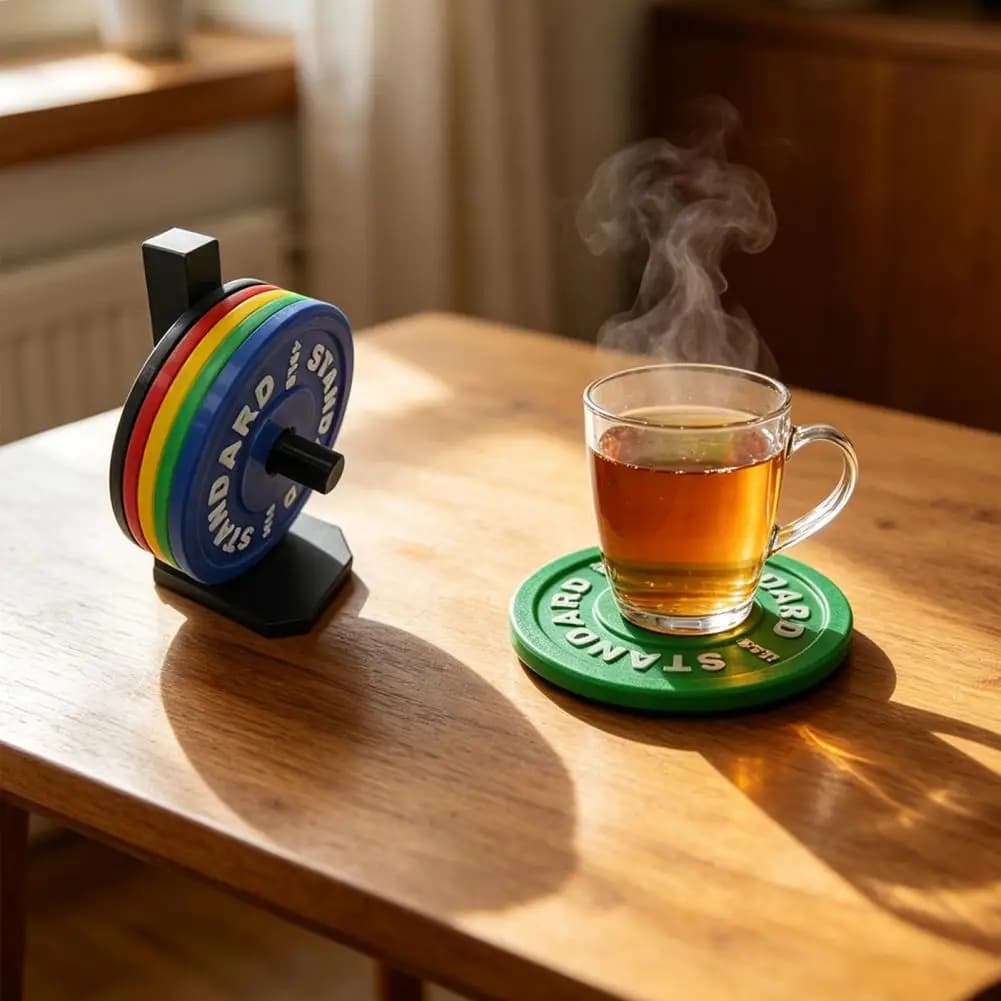 Anti-slip Drink Coaster Non-slip Beverage Tray 5pcs Weight Plate Drink Coasters with Anti-slip Storage Rack Durable for Coffee