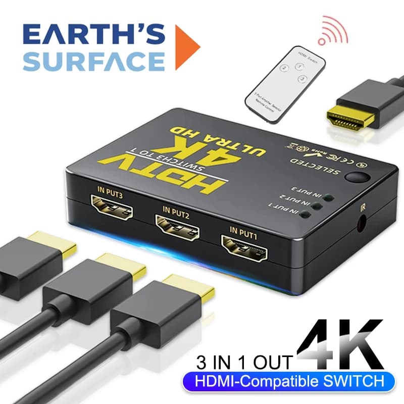Switch HDMI 3 Ingressi 1 Uscita, Splitter Video HD 4K, Cavo Adattatore Hub HDMI per PC, TV Box, PS4, 3 DVD