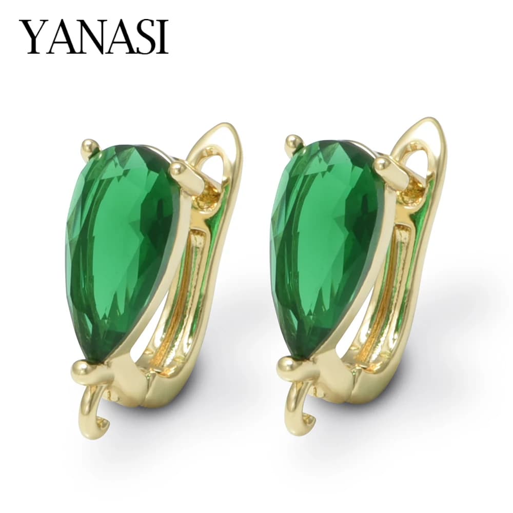 1 Paio di Ganci per Orecchini in Ottone con Cristalli Verdi/Blu, Anallergici, per Creazione di Gioielli Fai-da-Te, Accessori Placcati in Oro 18K