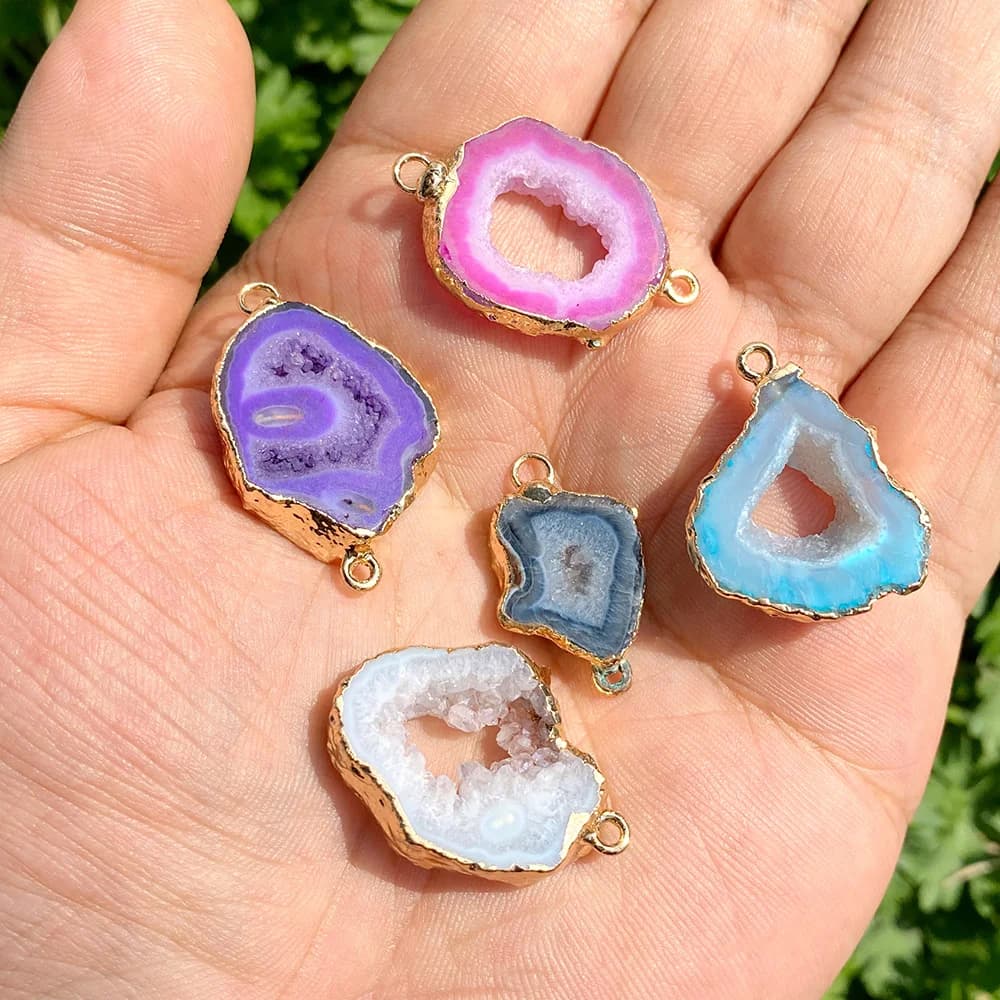 3 Pz/lotto Forma Irregolare Fetta di Agata Ciondolo Naturale Druzy Agate Quarzi Connettore Per Creazione di Gioielli Braccialetto Orecchini FAI DA TE